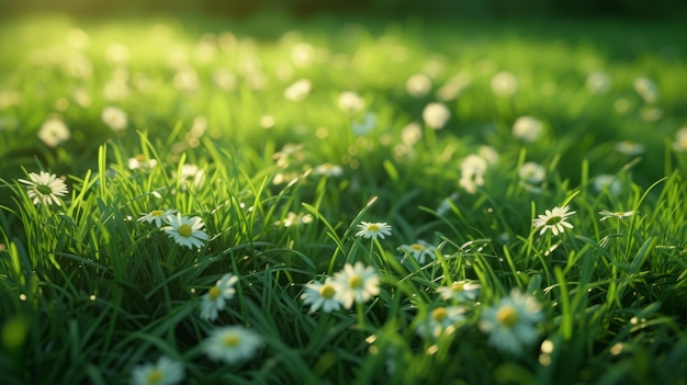 Groen gras met kamillebloemen