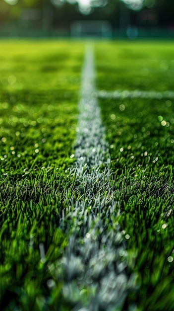 Groen grasveld met witte lijn