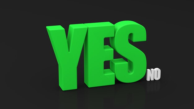 Groen JA en wit NEE. Grijze achtergrond. Typografie ontwerp. De abstracte 3d illustratie, geeft terug.