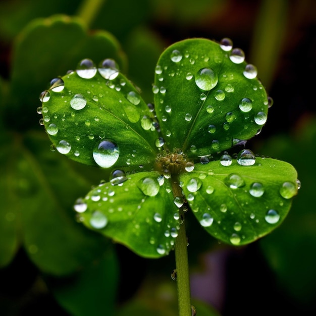 Groen klaverblad met dauwdruppels close-up macrofotografie