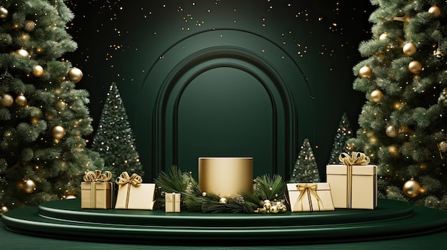 Groen luxe kerstpodium voor promotieproducten