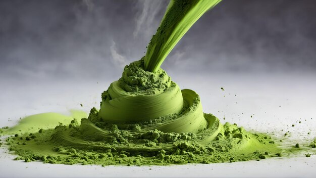 Groen matcha-theepoeder dat valt Gegenereerd met AI