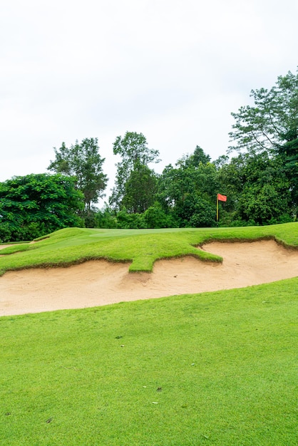 Groen met zandbunkers op golfbaan