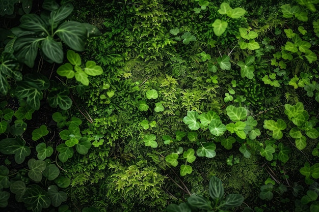 Foto groen mos met ingewikkelde patronen op een schaduwrijke bosbodem