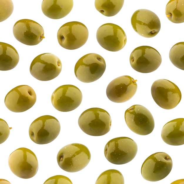 Groen olijven naadloos patroon dat op wit wordt geïsoleerd