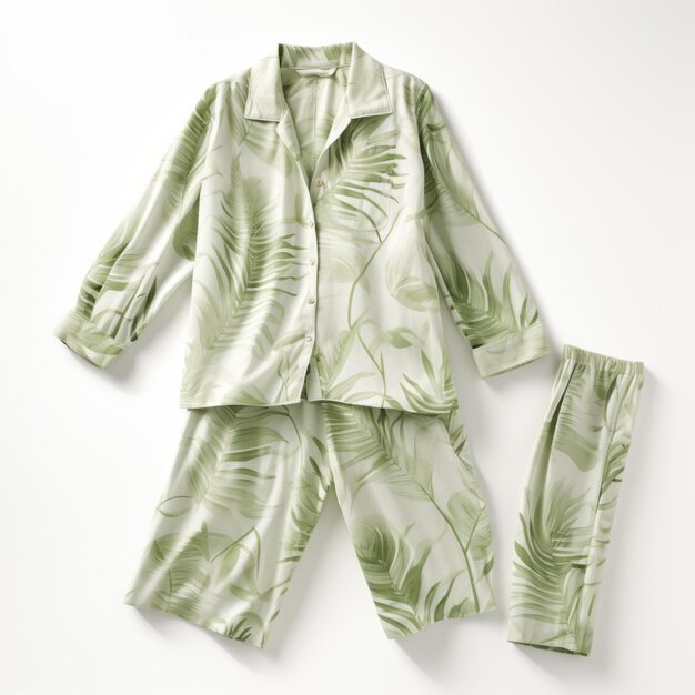 Groen palmblad bloemige pyjama set tonale en zachte tonale reeks