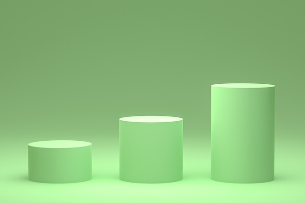 Groen podium minimaal of productstandaard 3D-rendering voor cosmetische productpresentatie