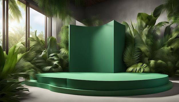 Groen podium op moderne tropische achtergrond voor productplaatsing 3d render