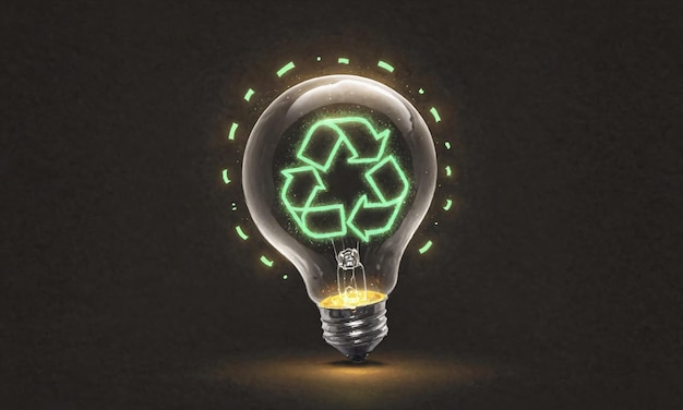 Groen recycling symbool binnen cirkel gloeilamp glas lettertype