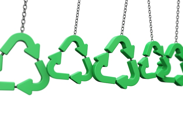 Groen recyclingsymbool hangend aan een ketting d rendering