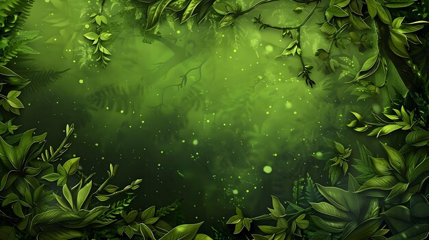 Groen regenwoud behang in de stijl van grillige fantasie
