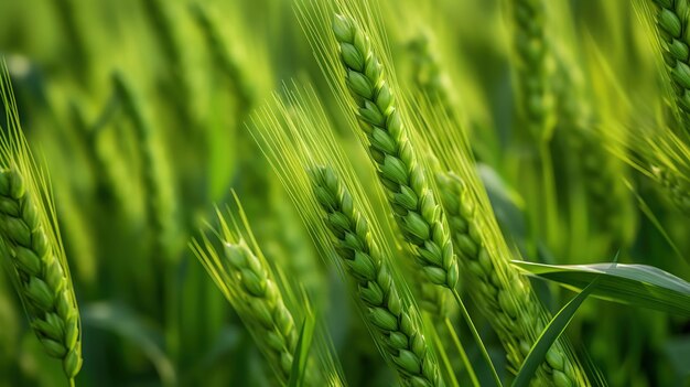 Groen tarweveld met een groen veld op de achtergrond