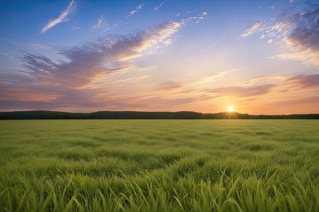 Groen veld bij zonsondergang