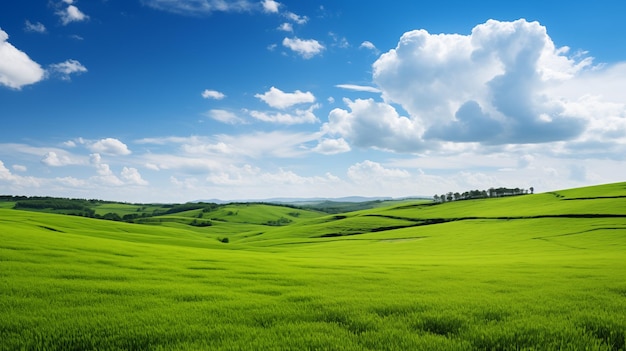 groen veld en blauwe hemel veld en wolken