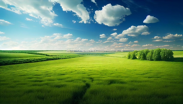 Groen veld en blauwe lucht met wolken Aardsamenstelling Generatieve AI