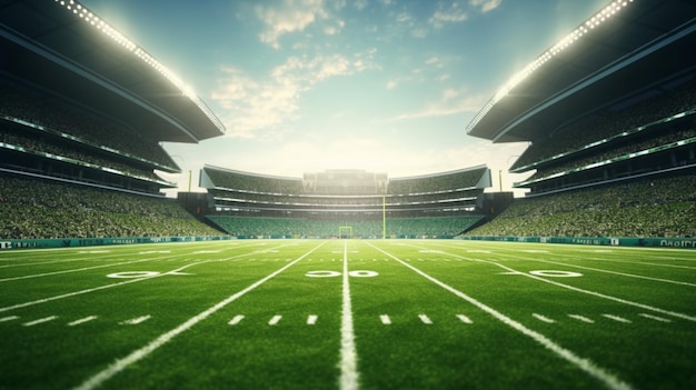 Groen veld in het Amerikaanse voetbalstadion AI generatief