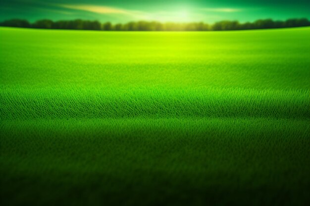 Groen veld met een zonsondergang op de achtergrond