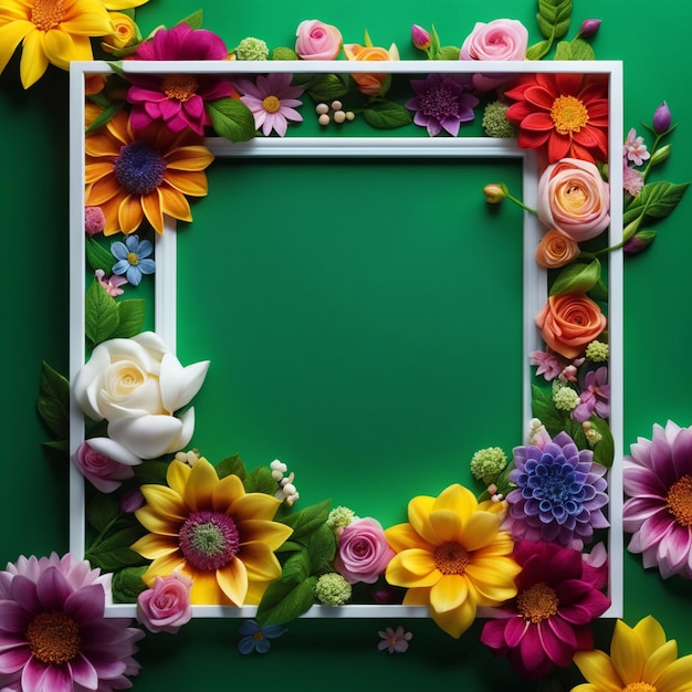 Groen vierkant gevormd bloemenframe