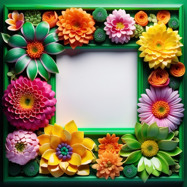 Foto groen vierkant gevormd bloemenframe