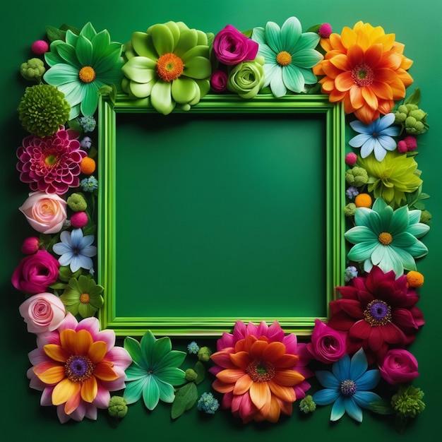 Groen vierkant gevormd bloemenframe