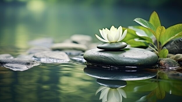 Foto groen water met groene lotusbladeren zen fotografie