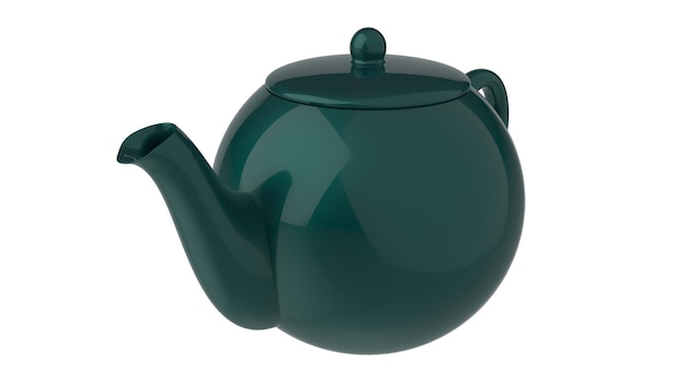 Groen witte keramische theepot voor het drinken van thee 3d render illustratie