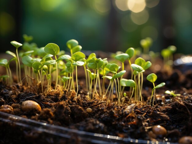 Foto groen zaadje dat het concept van nieuw leven en natuurlijke groei uit zaad illustreert