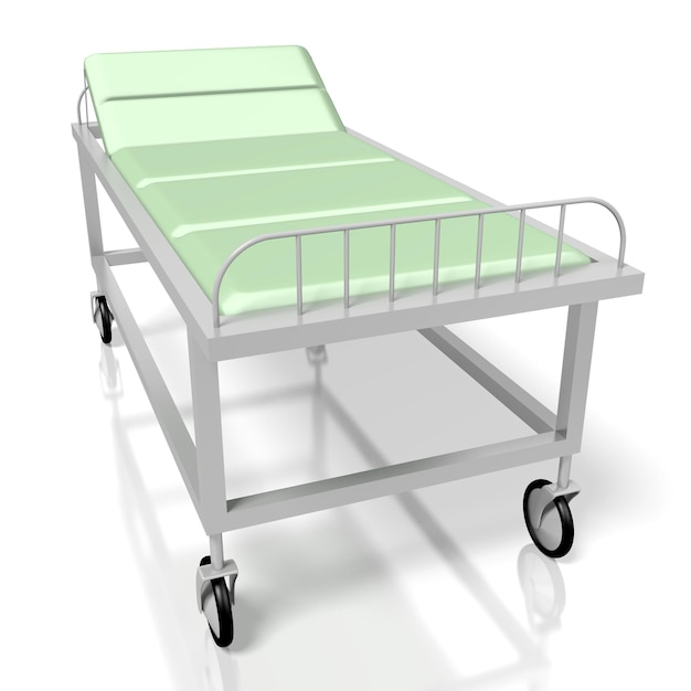 Groen ziekenhuisbed geïsoleerd op witte achtergrond 3D illustratie