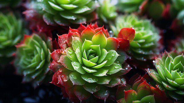 Groenblijvende Sempervivum-vetplanten die uit de grond komen