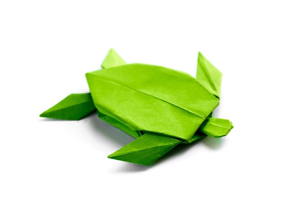 Groenboekschildpad origami geïsoleerd op een witte achtergrond