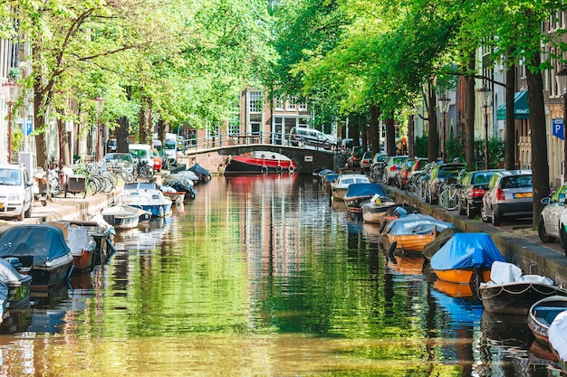 Groenburgwal canal in the old city of Amsterdam, Netherlands, North Holland province.