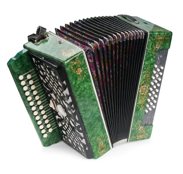 Groene accordeon geïsoleerd op een witte achtergrond