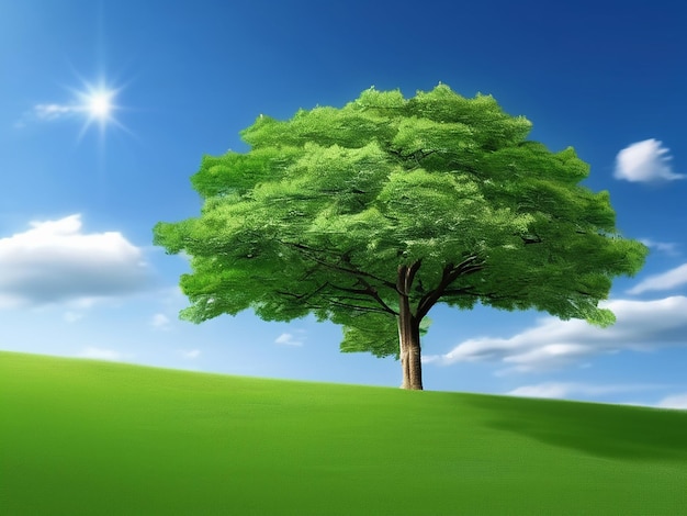 Groene achtergrond boom hemel realistisch zicht