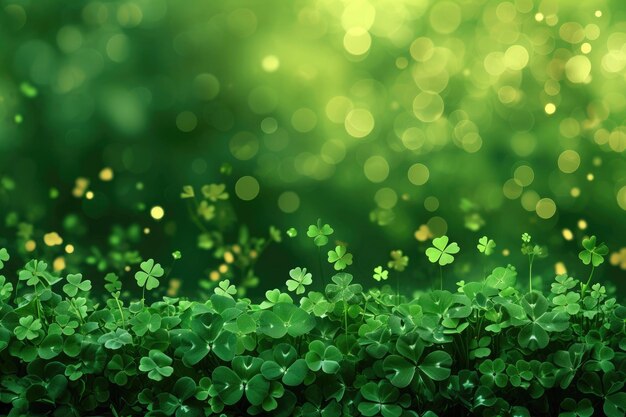 Groene achtergrond met klavers die Saint Patrick39s Day Generative AI symboliseren