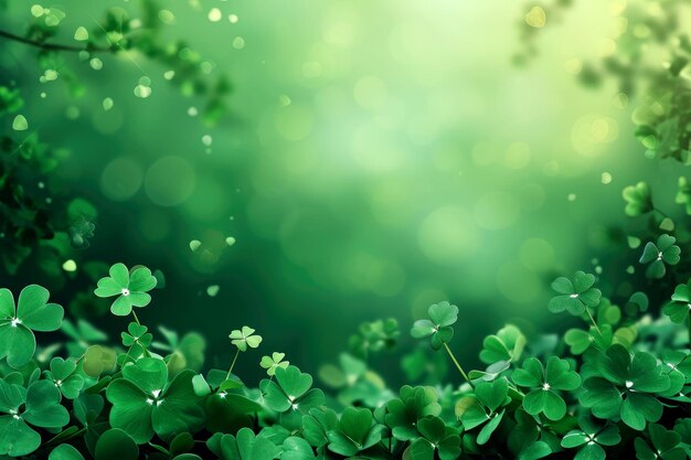 Groene achtergrond met klavers die Saint Patricks Day symboliseren Generatieve AI