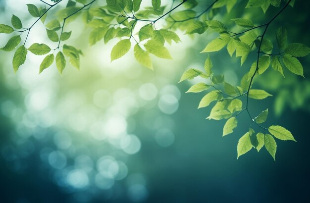 Groene achtergrond onduidelijke bokeh met herfstbladeren