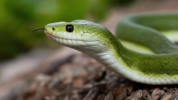 Groene albolaris slang zijbeeld dier close-up groene adder slang close-up hoofd