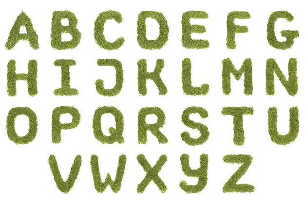 Foto groene alfabet az lettertype letters geïsoleerd op een witte achtergrond. hoge resolutie