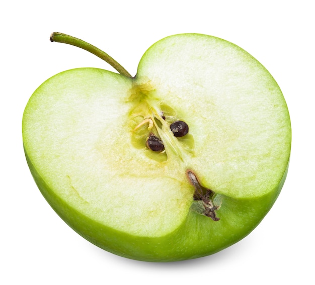 Groene appel die op witte het knippen weg wordt geïsoleerd