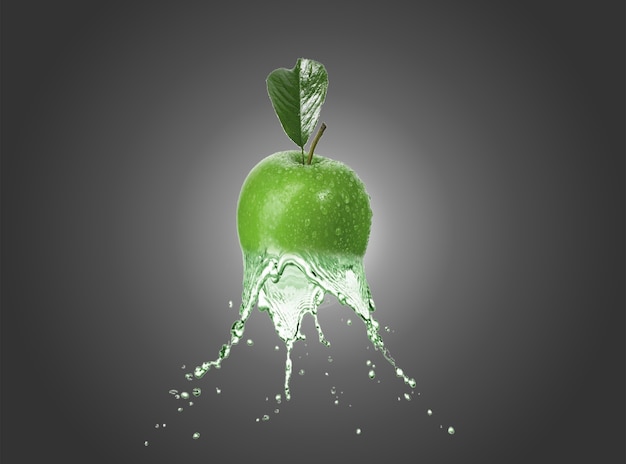 Groene appel en water effect op grijze achtergrond Abstract appelwerk