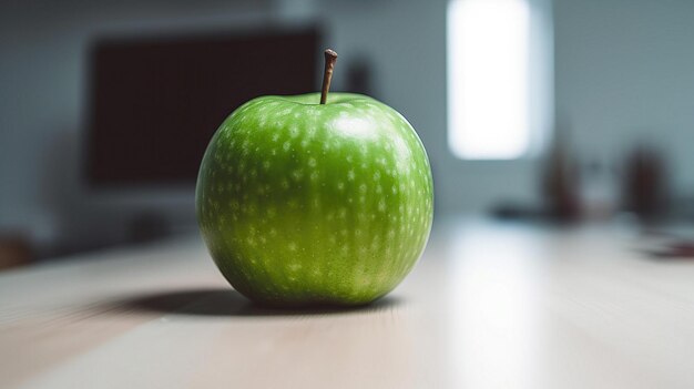 Groene appel op een witte tafel.