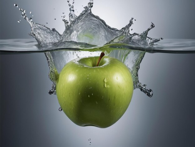 Foto groene appel zinken in water tank hoge snelheid professionele fotografie