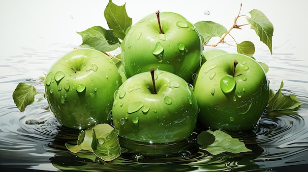 Groene appelcollectie Realistische hele gesneden bladwaterdruppels vector