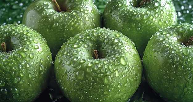 Groene appels met waterdruppels