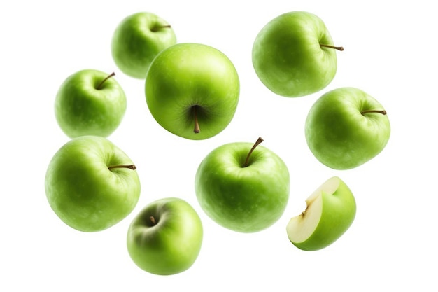 Groene appels zweven op een witte achtergrond