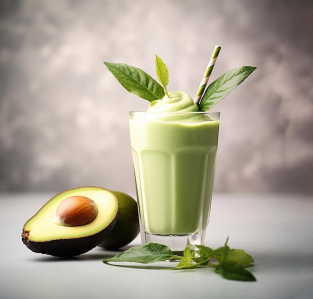 Groene avocado smoothie op grijze achtergrond