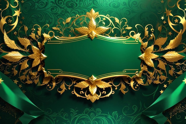 Groene banner met luxe heldere gouden ornamenten en grote lege ruimte voor tekst