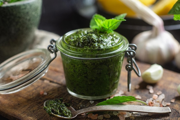 Groene basilicum pesto saus