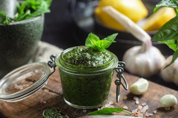 Groene basilicum pesto saus