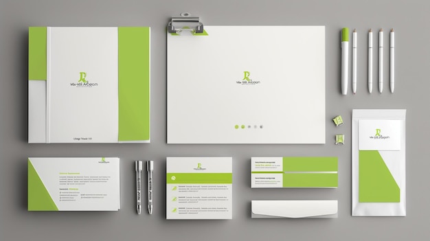 groene bedrijfsmerkidentiteit zakelijk schrijfgereedschap